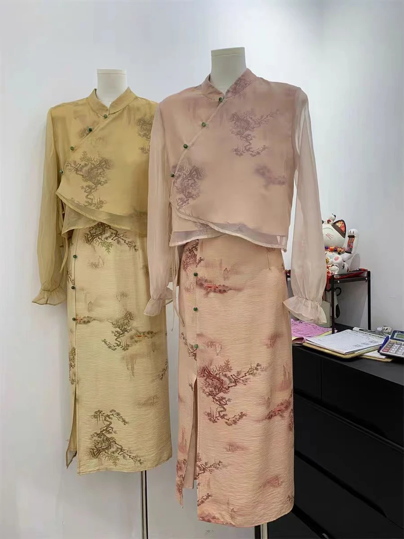 Y008新中式国风两件套舒适面料复古气质时尚