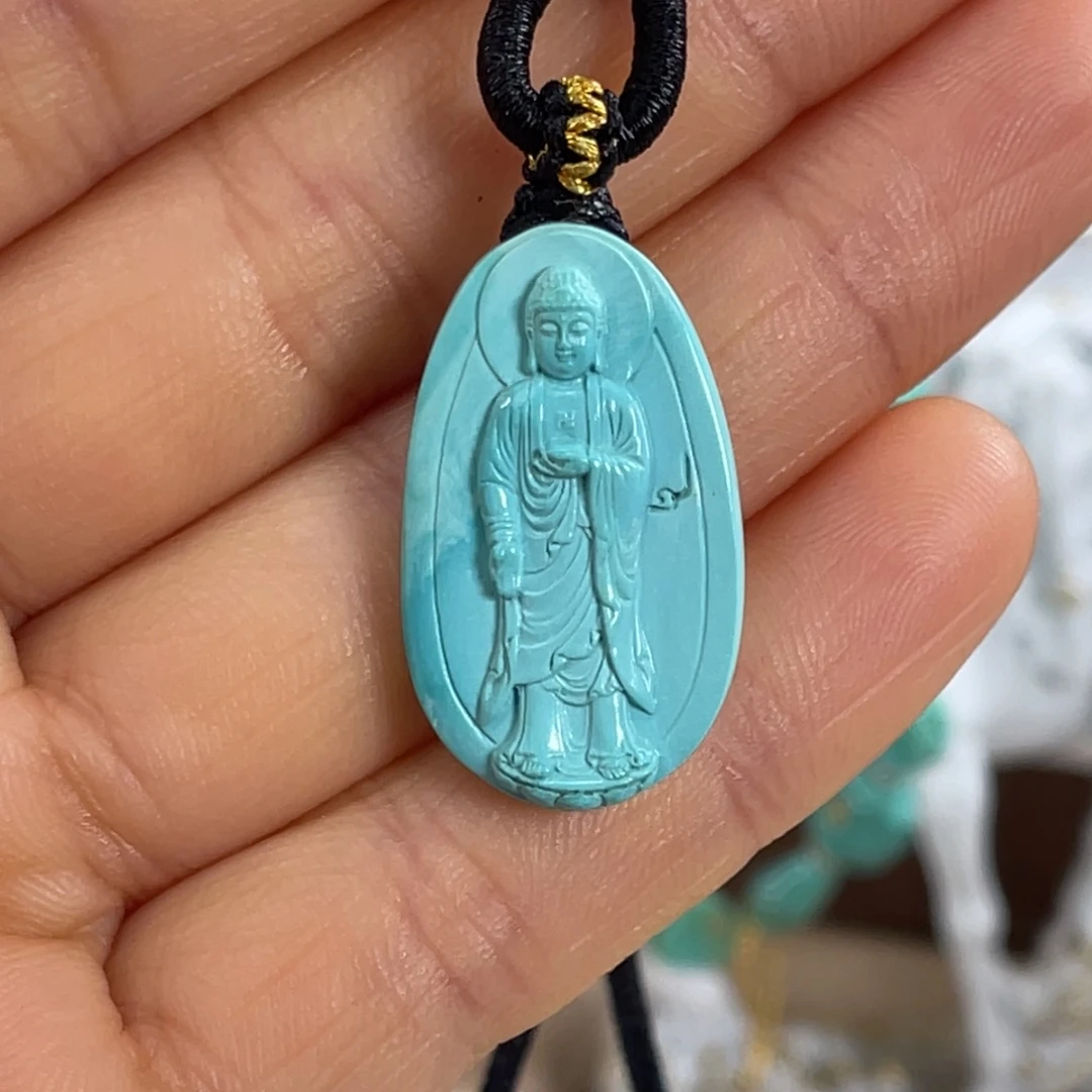 绿松石未镶嵌套链高瓷佛牌