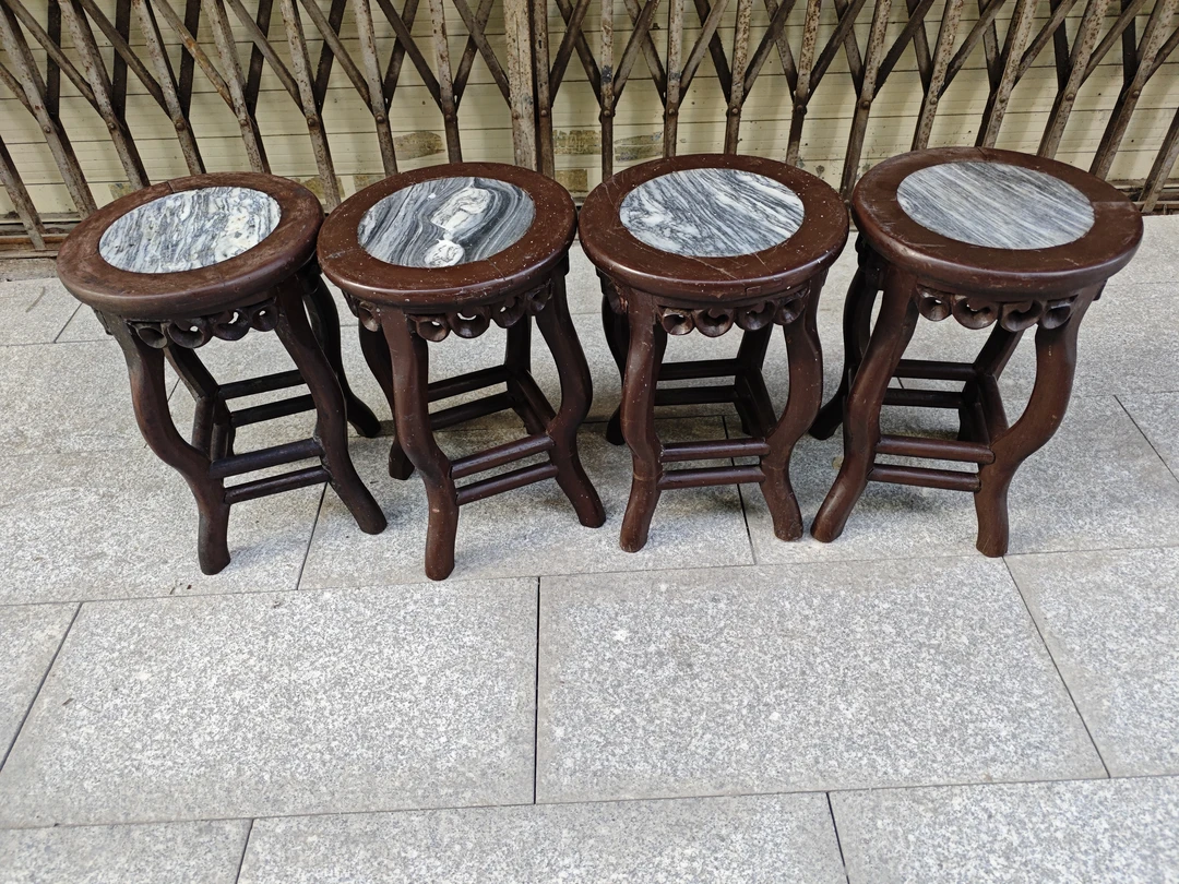 铁力木底座圆形花瓶鱼缸盆景木雕花架实木承重摆件