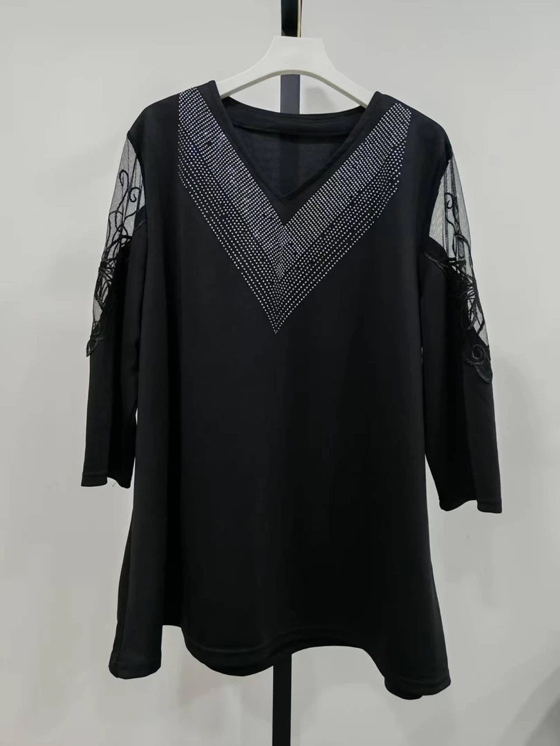 278 烫钻透气亮片V领T恤褶皱 默认微瑕 无运费险