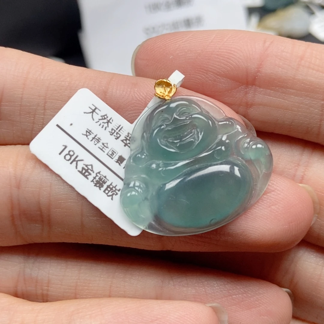 翡翠18K金镶嵌吊坠(不含链)