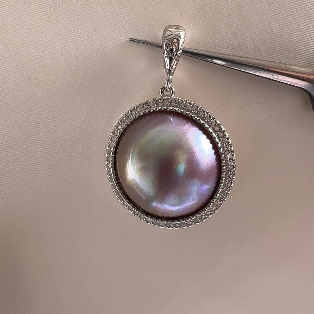 拼合珍珠（马贝珠）颈饰银S925镶嵌S****甜17mm