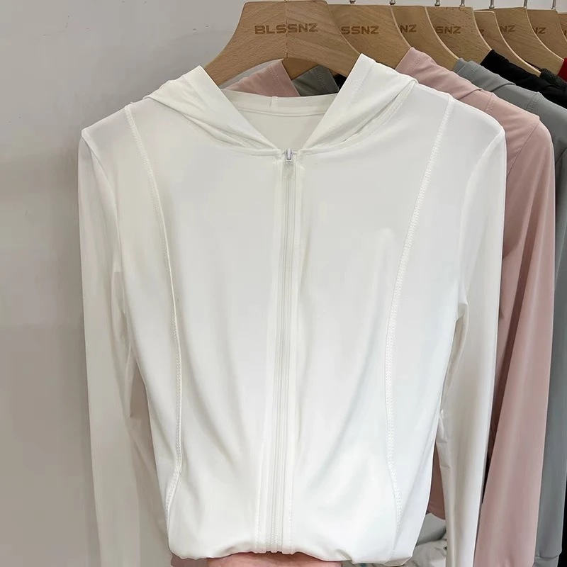 056防晒衣女款夏季百搭轻薄透气冰丝凉感防紫外线连帽紧身防晒服