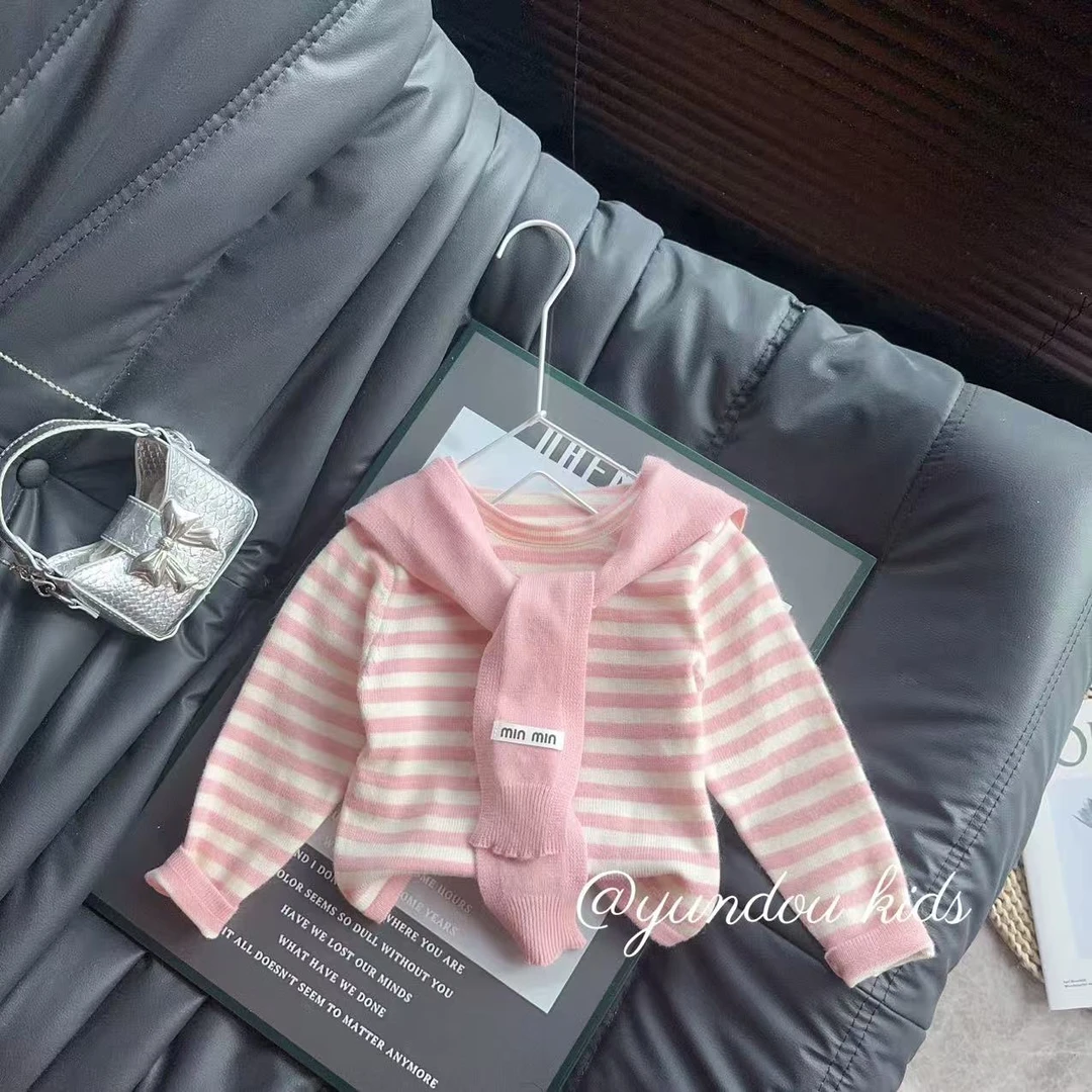 【针织毛衣】（披肩可拆卸）2025秋季条纹加厚毛衣披肩亲子装长袖