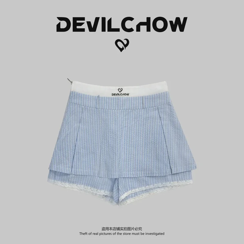 舟舟 【蕾丝边裙裤】裙裤时尚休闲百搭条纹高腰简约夏季A25