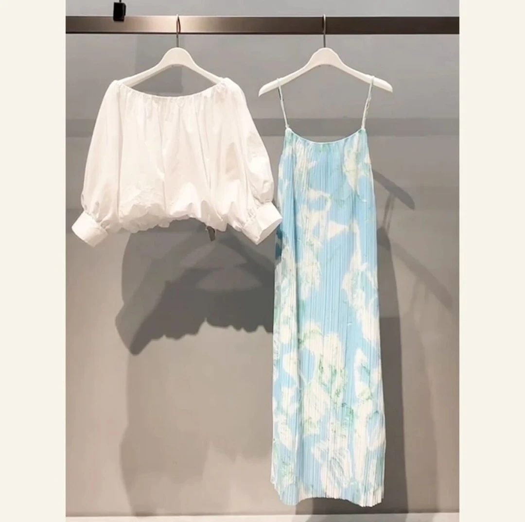 温柔系一整套装女2025夏季新款设计感防晒白色衬衫显瘦吊带连衣裙