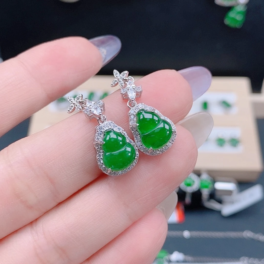 翡翠银S925镶嵌耳饰翡翠耳饰