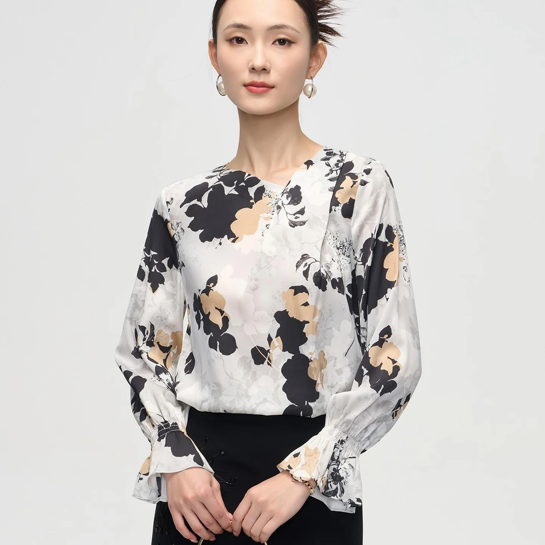 桑蚕丝法式优雅印花衬衫