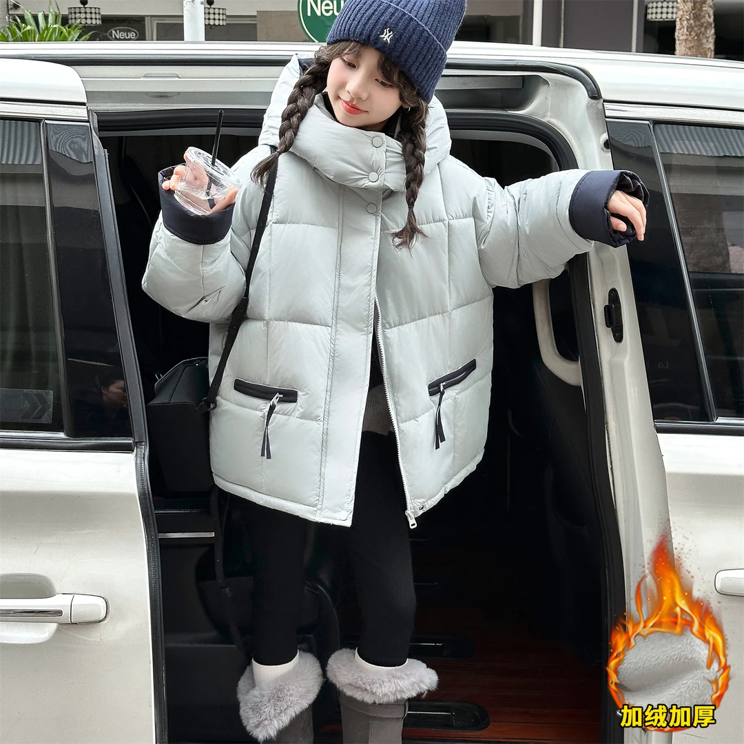 女童加绒加厚棉衣2025冬季新款6-12岁中大童女孩时尚潮流保暖棉服