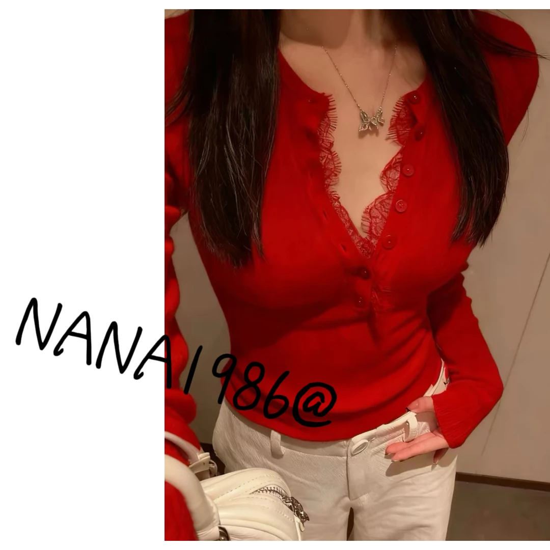NANA家【妖娆】长袖蕾丝百搭打底
