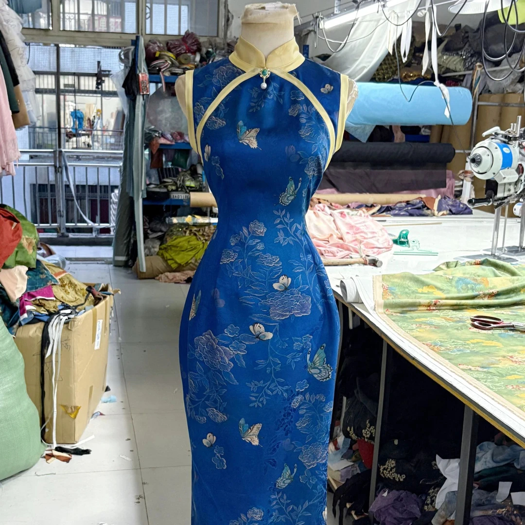 画报夫人原创自制夏季萝孔透气国风新中式旗袍 兰蝶恋花