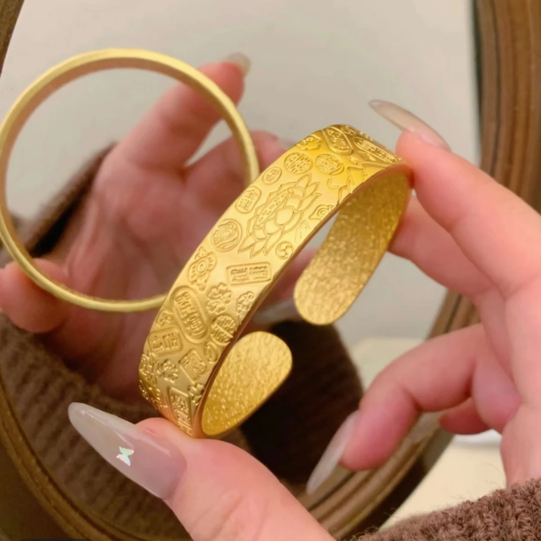 铜合金手镯 首饰原创设计圈圈镯子509-28-5时尚黄色吉言如意开口