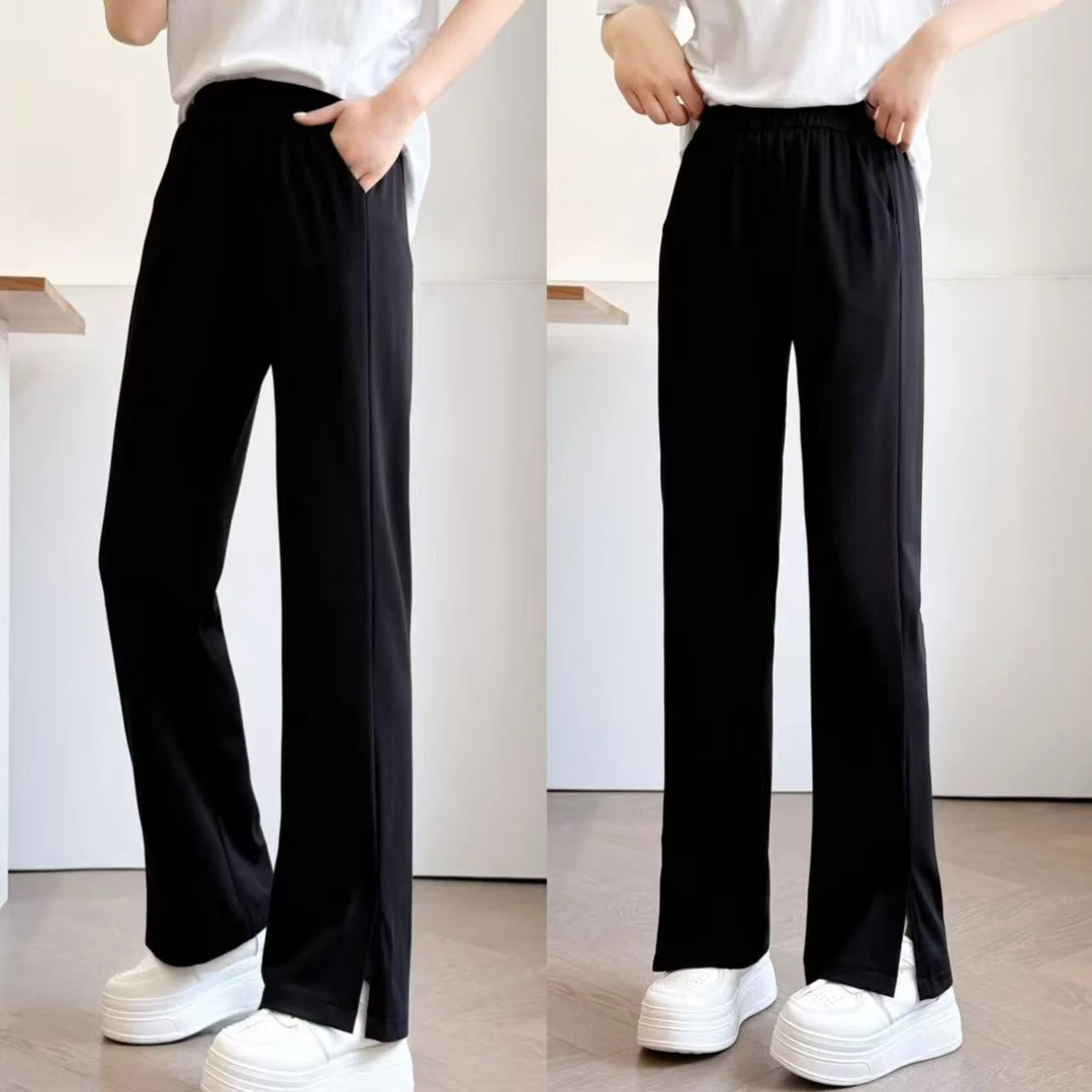 大码中高腰弹力开衩窄版直筒休闲裤5023（110-210斤）