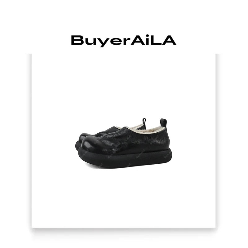 小土豆皮面厚底实料皮毛一体一脚蹬毛毛鞋