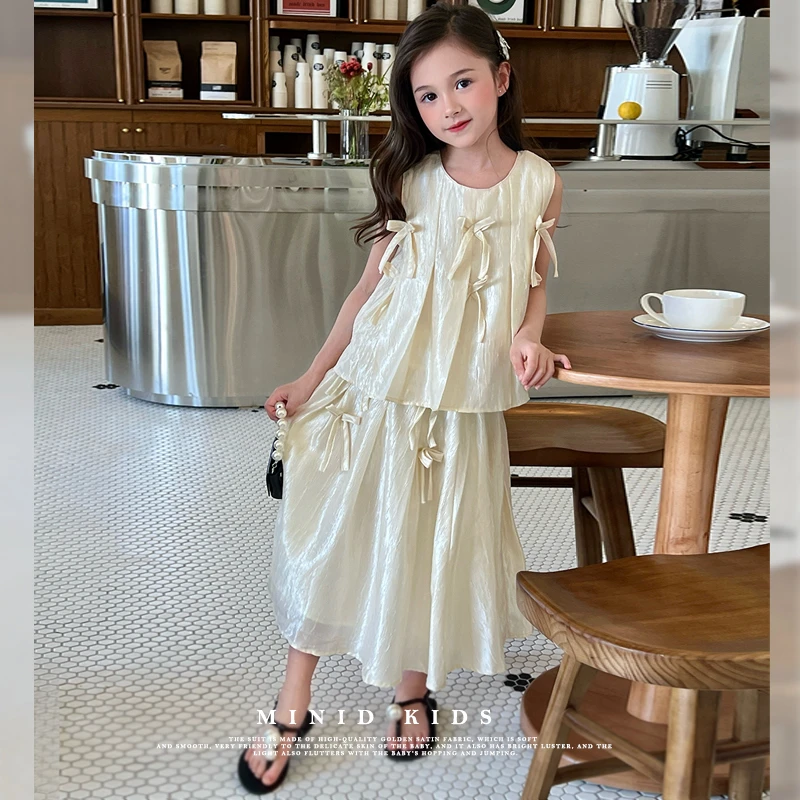 mini旦童装女童气质套装夏装新款儿童高级感蝴蝶机上衣半裙两件套