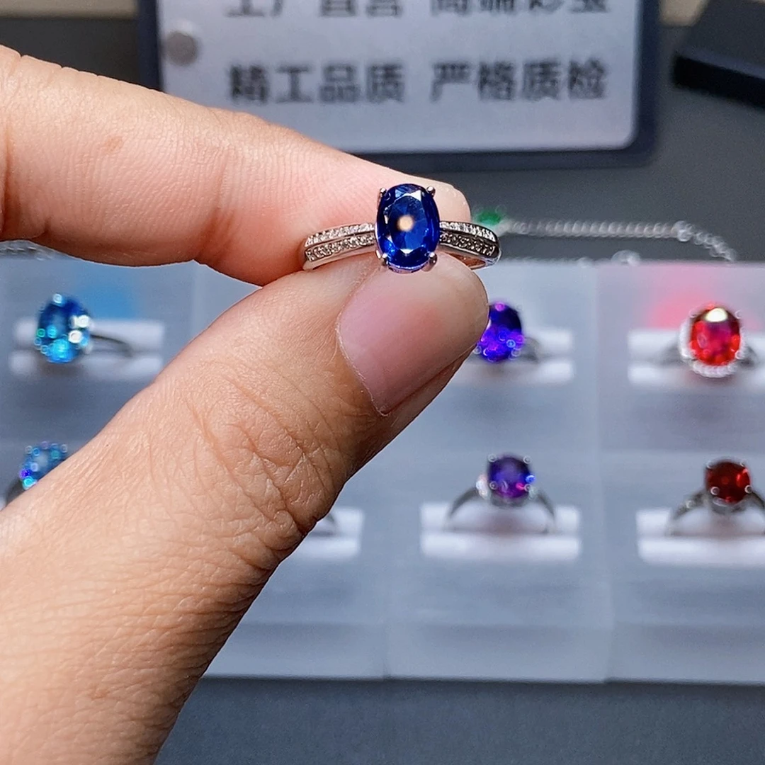 戒指蓝宝石银S925镶嵌
