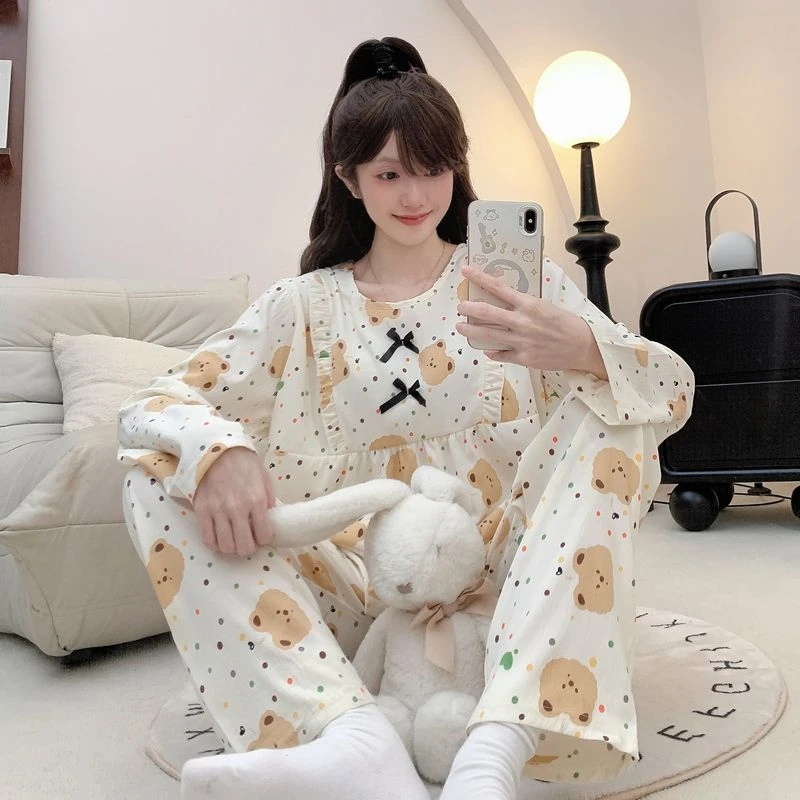 2025新款睡衣女春季云朵棉长袖套装宽松加大码250斤可穿家居服