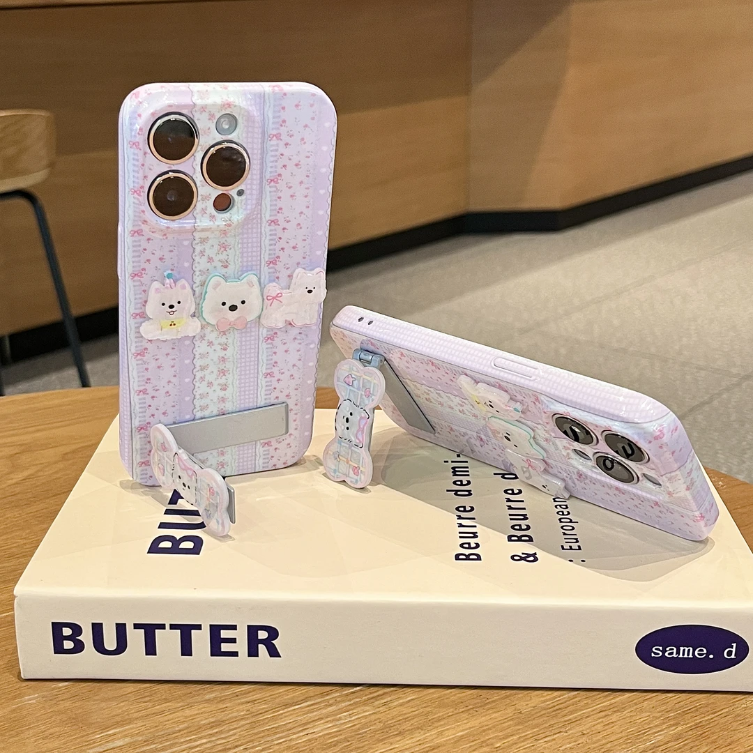 雅天立ins条纹碎花小狗适用苹果15/16菲林手机壳华为vivo小米oppo