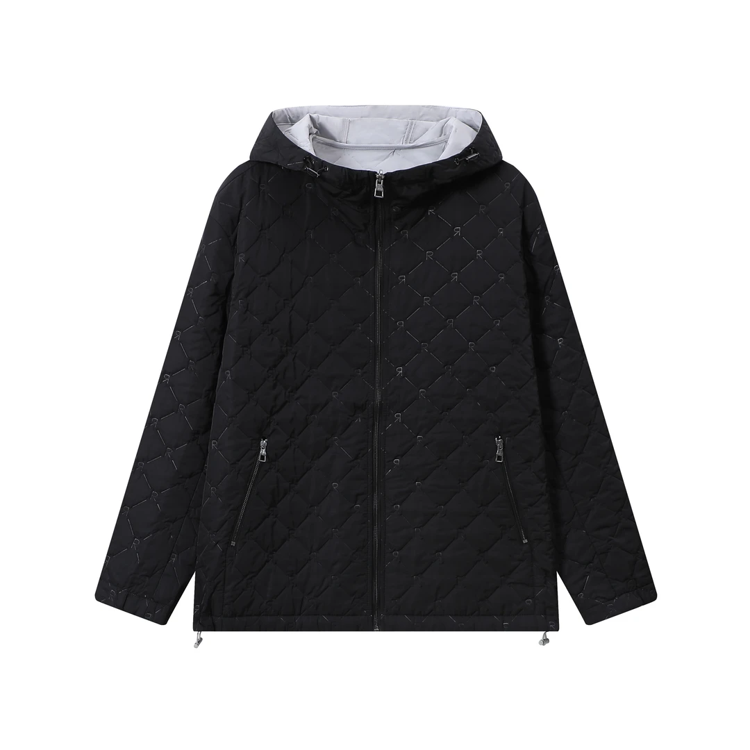 【TR】640-3403640外套 秋冬菱格纹连帽拉链薄外套 男女同款