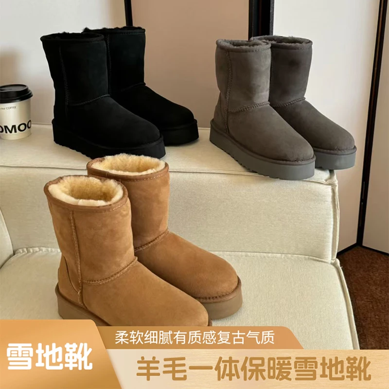 桑坡厚底增高雪地靴女冬季加绒加厚一体棉鞋新款桑坡雪地靴女款