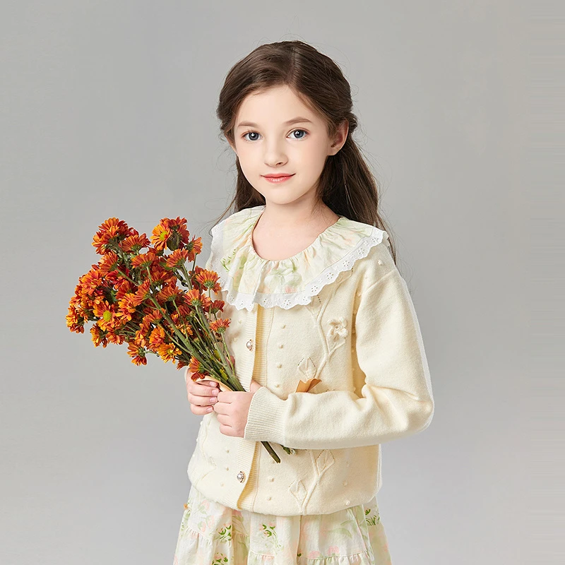 DEESHA/笛莎【 毛织开衫】25年新中大童儿童甜美线衫毛衣女童新春款