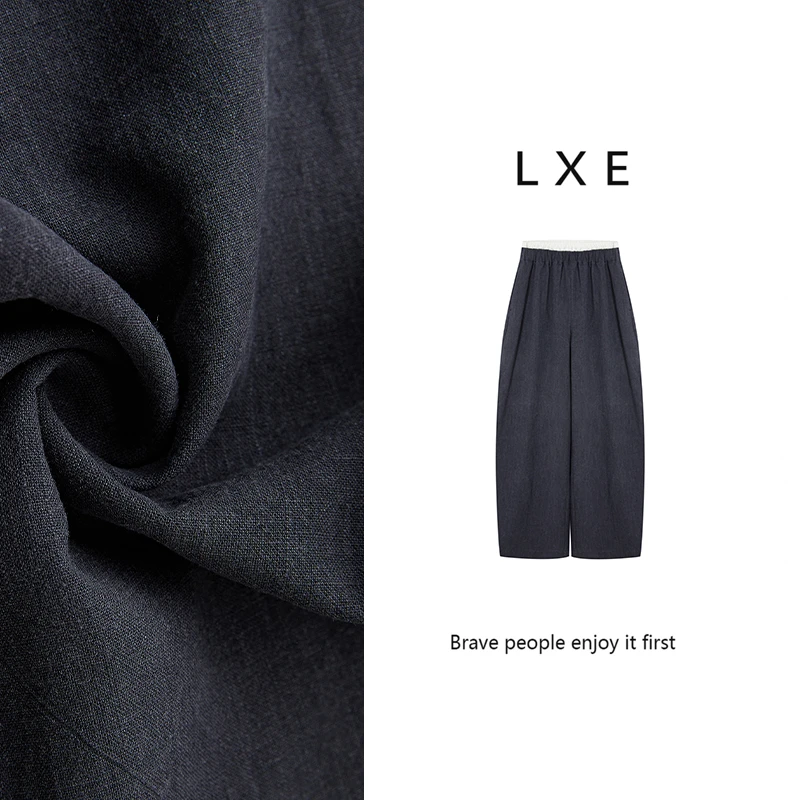 春装新款高腰弹力阔腿裤复古拼色宽松时尚款