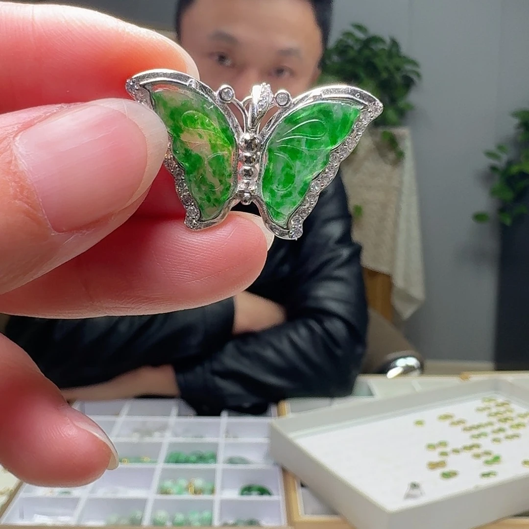 翡翠银S925镶嵌吊坠(不含链)天然