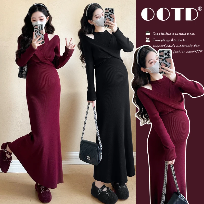 2025秋冬新款孕妇连衣裙时尚气质显瘦减龄喜庆红色跨年毛衣裙