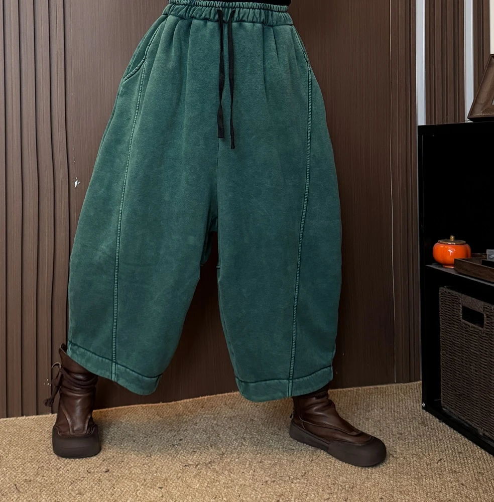 C3358秋冬新款一体绒卫裤女加绒加厚休闲裤宽松显瘦85长140臀围