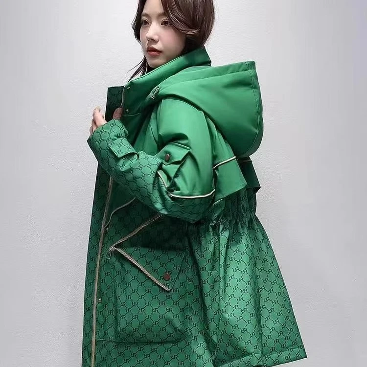 【清仓】 反季清鸭家剪标拼接羽绒服女秋冬厚实保暖收腰连帽羽绒服