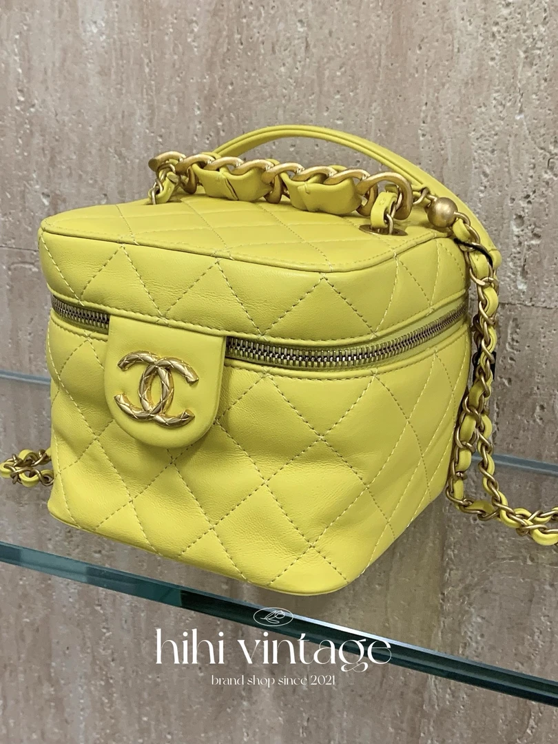 95新 Chanel/香奈儿 HIHI/22S黄色金扣盒子包二店/12552387