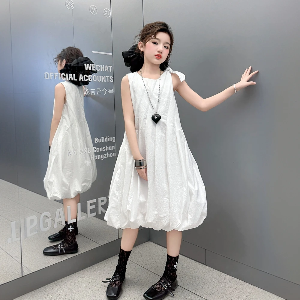 女童白色连衣裙夏2025新款女大童12岁洋气背心裙夏装高级感裙子潮