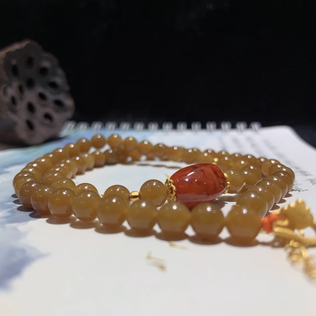 和田玉且末糖高货项链6mm搭配随行南红