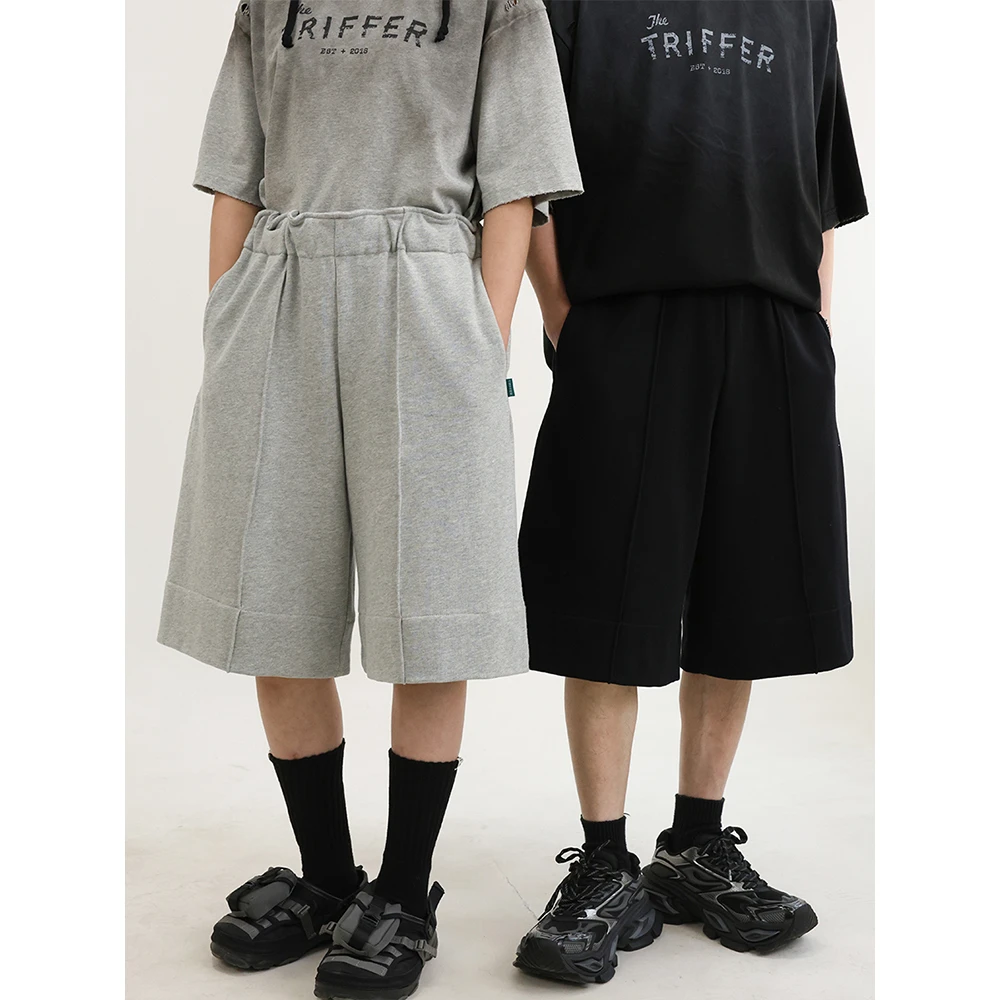 TRIFFER阔版针织卫裤六分短裤宽边裤脚男女款