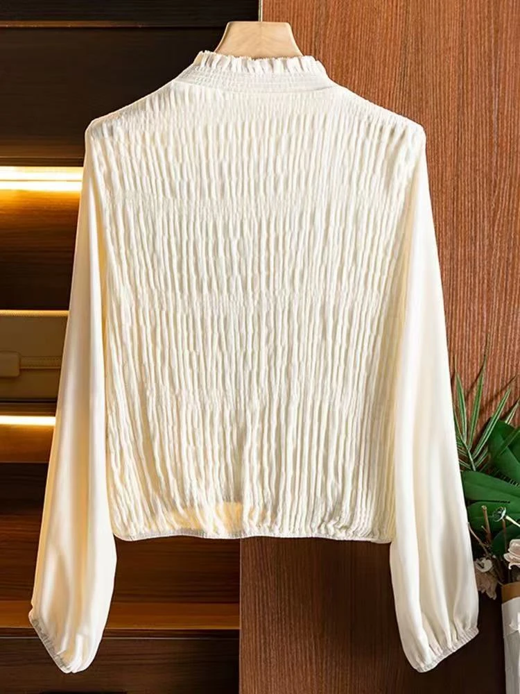 高级法式上衣气质小衫丝绒木耳边