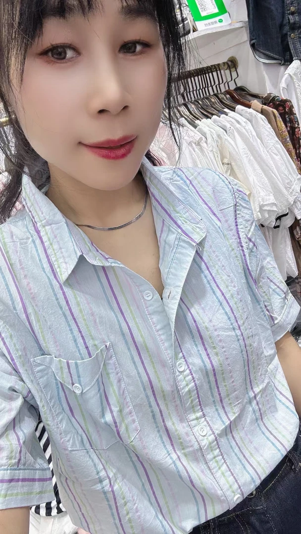 彩色条纹棉衬衫女夏季时尚休闲气质百搭上衣