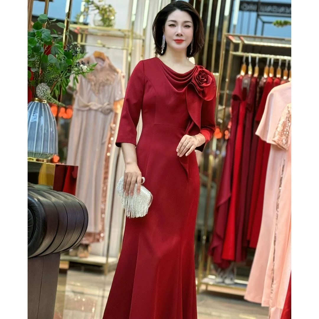 0108-喜妈妈显瘦气质婚宴结婚修身宴会秋季回门礼服连衣裙长款