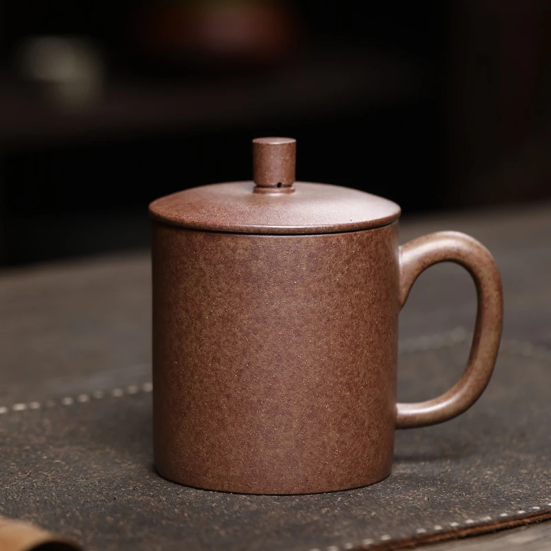 大吉羊柴烧 宜兴紫砂杯办公茶杯 静乐盖杯380ml