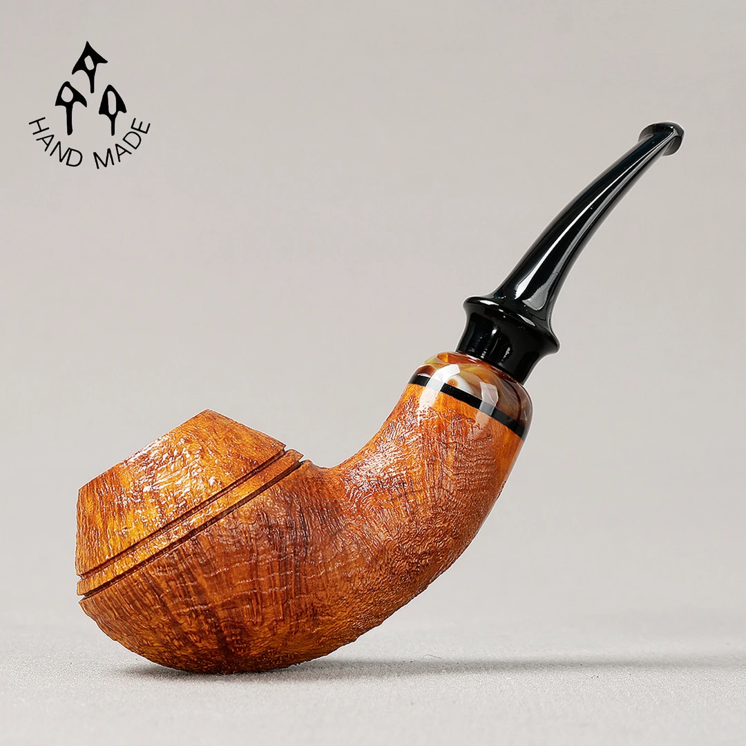 国师齐国斌工作室 034 浅色喷砂牛头弯斗 3毫米 石楠木烟斗