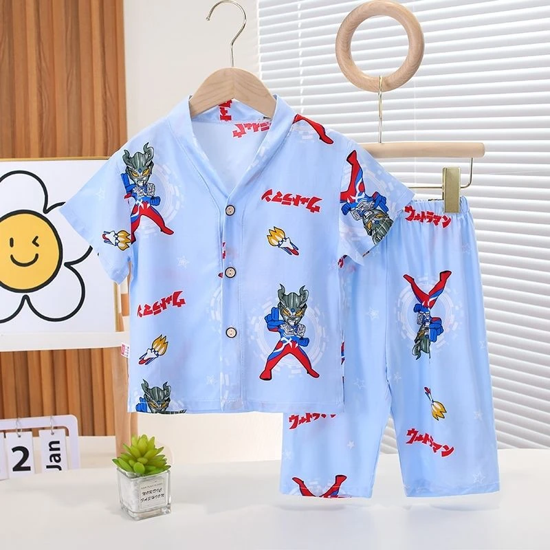 儿童家居服新款套装夏季绵绸男童女童女孩薄款婴儿宝宝空调睡衣