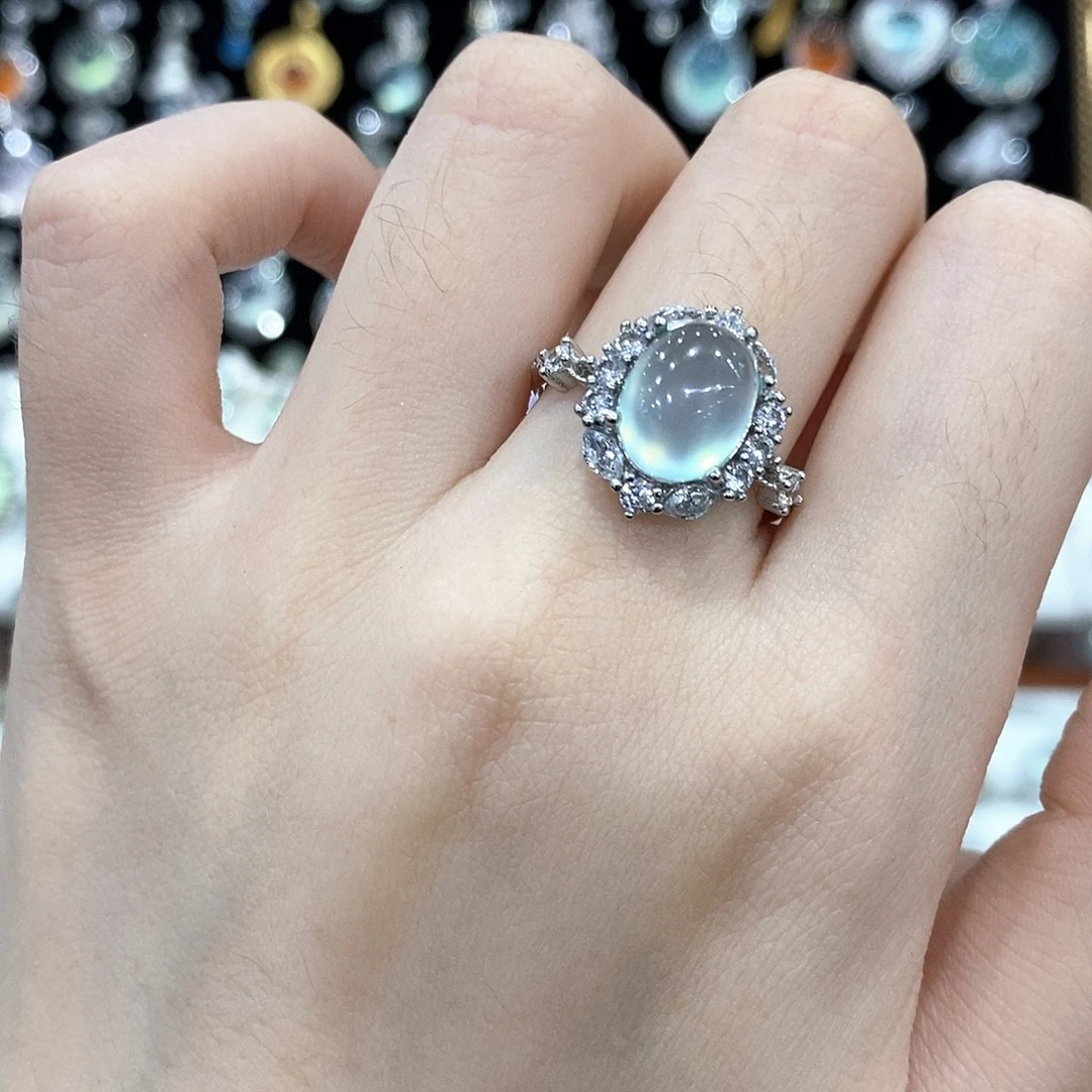 蛇纹石玉银S925镶嵌戒指