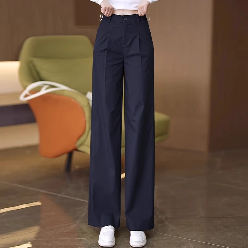 拉夏贝尔西装裤女2025新款高腰垂感休闲裤夏季薄款直筒阔腿裤子