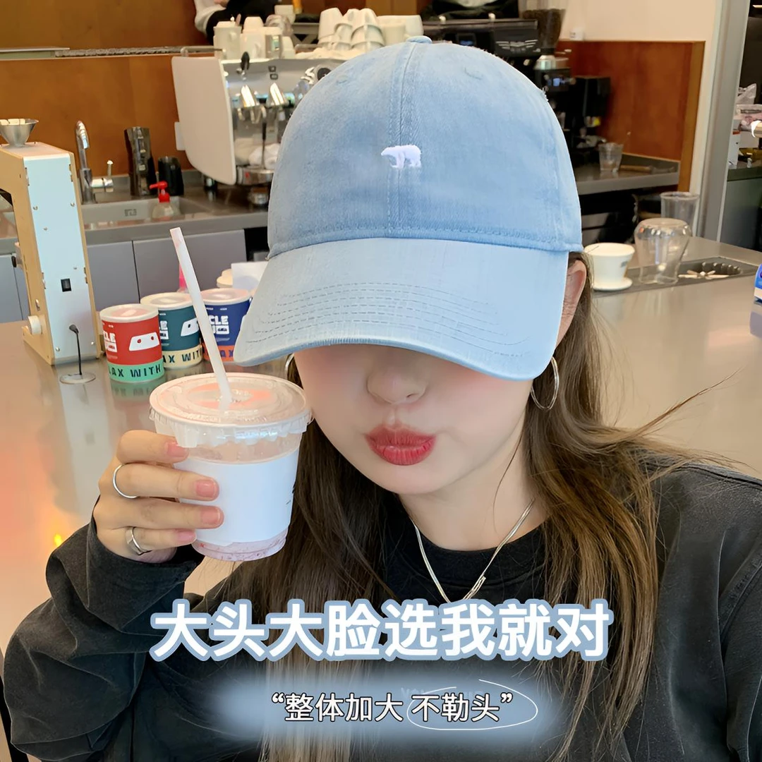 百搭棒球帽男圆脸帽子女网红刺绣北极熊加宽帽檐鸭舌帽