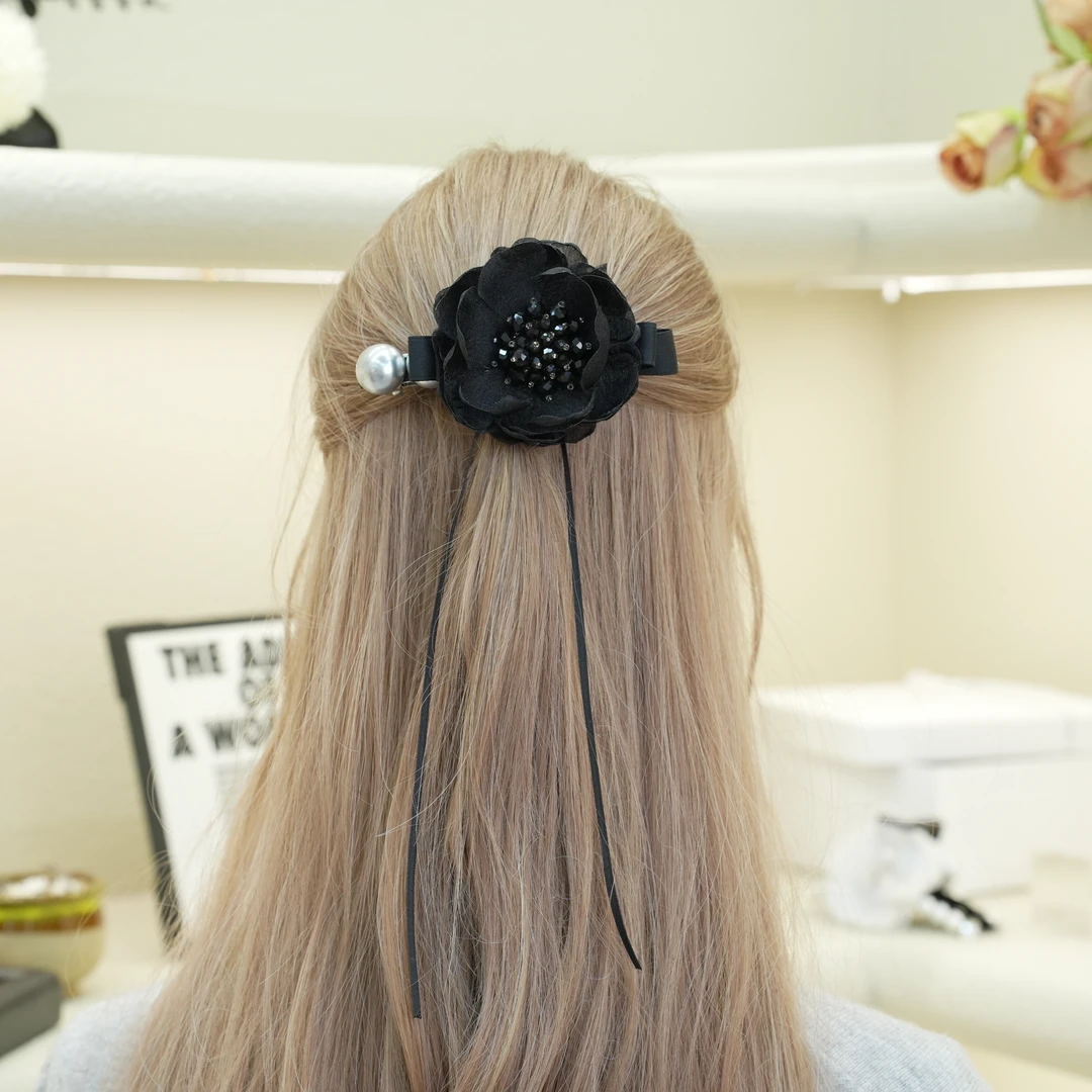 【弹夹15】设计师款重工烧花 水晶花蕊弹簧夹