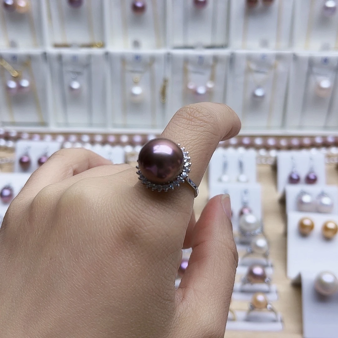 淡水珍珠戒指银S925镶嵌映*12.5