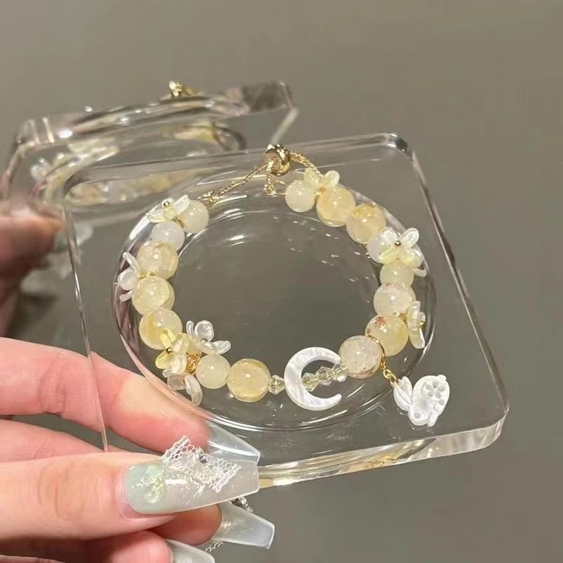 非金属玻璃手链 【桂兔望月】桂花飘香兔子串珠手链新中式学生手饰