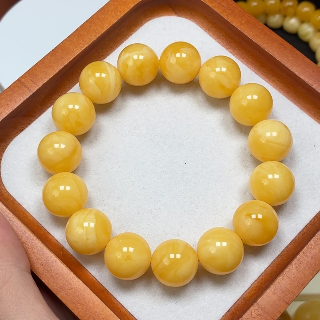 琥珀未镶嵌颈饰同料焦皮橘底杨枝甘露手串15mm