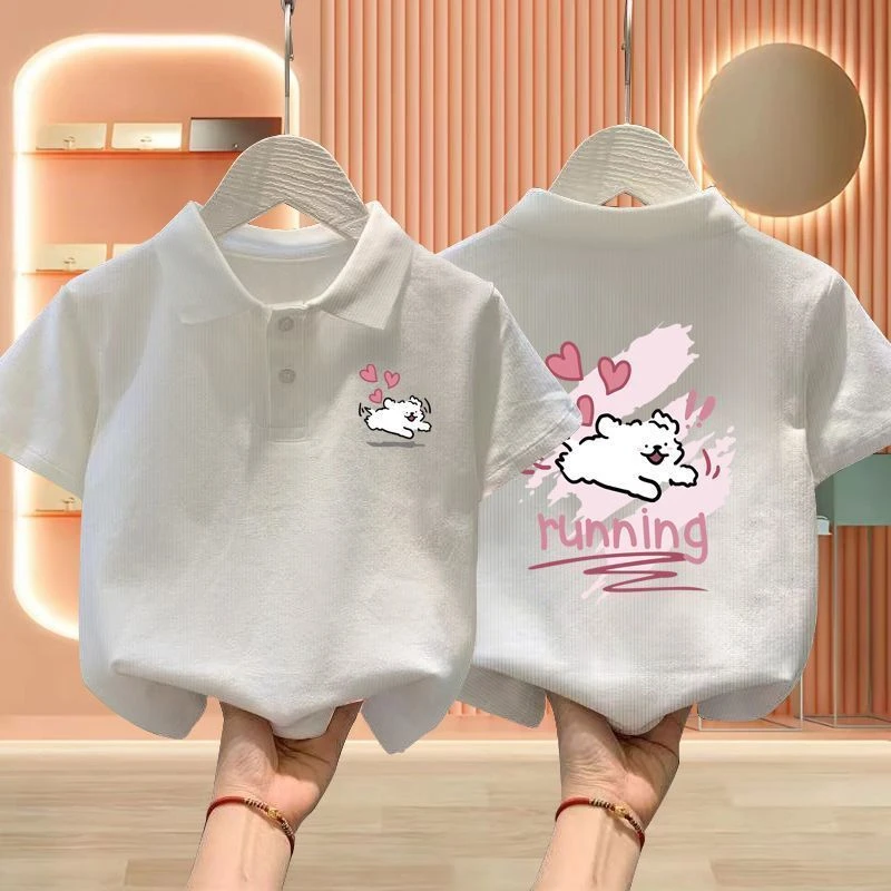 女童polo短袖2025新款儿童半袖小童上衣宽松夏季卡通印花t恤夏装2