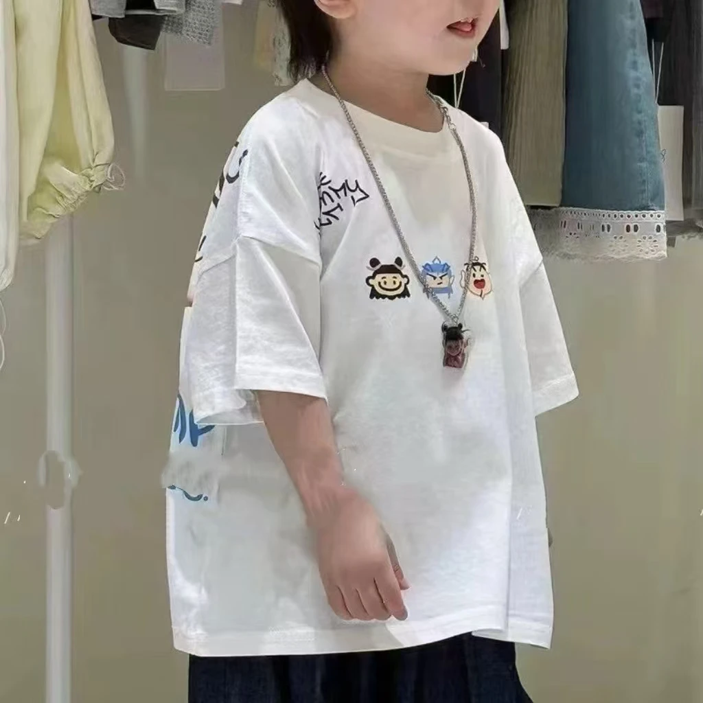 现货2025魔童闹海新中大男童卡通国潮风哪咤印花纯棉短袖T恤00077