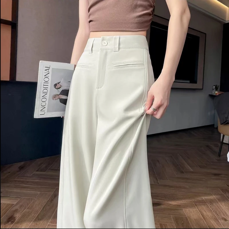 西装窄版白色阔腿裤女2025夏季高腰弯刀裤高级感直筒阔腿拖地裤